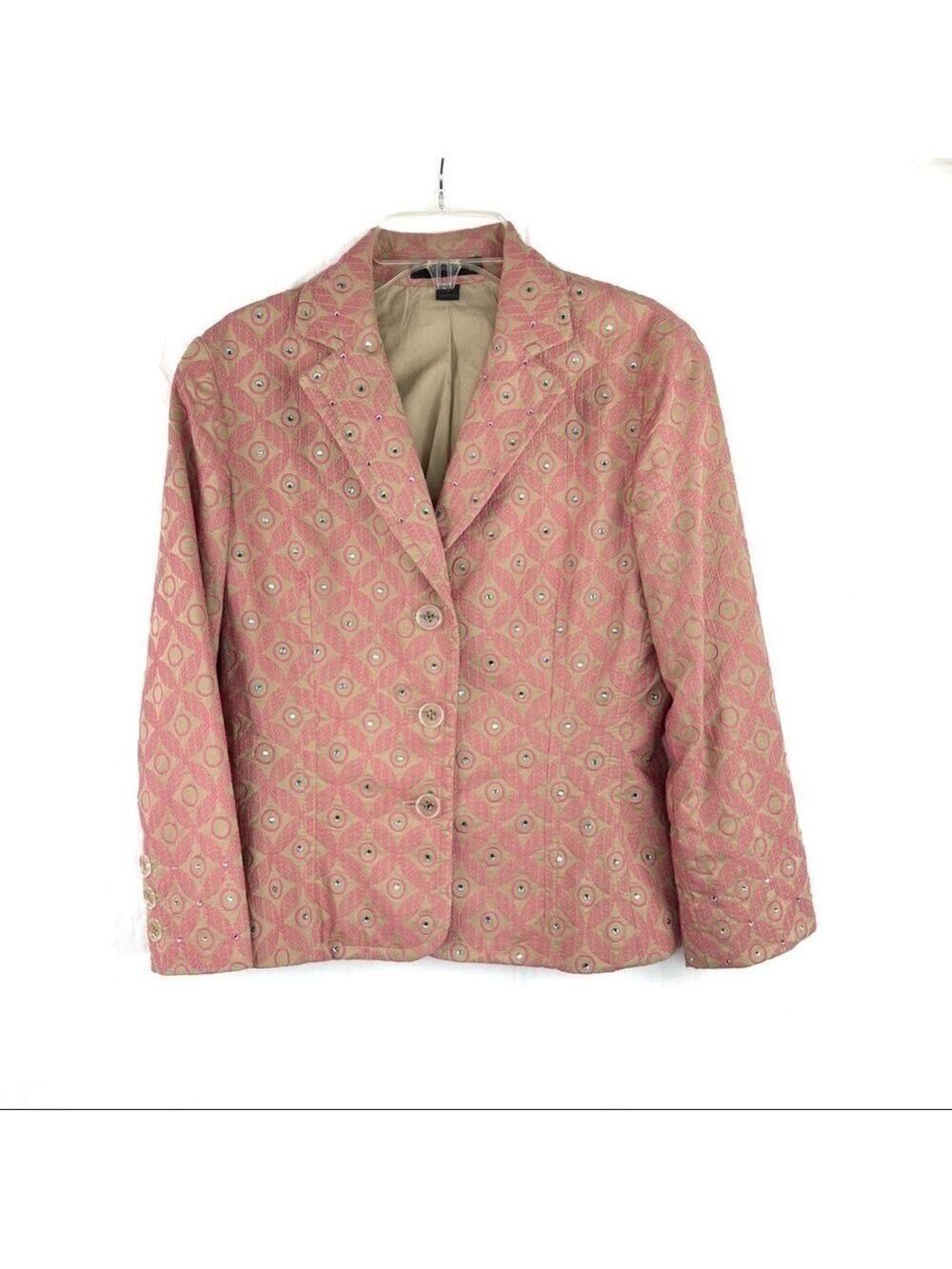 Nwot-vintage express tan/Pink embroidery/Swarovski stones 3/4 sleeve blazer SZ 4